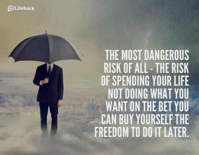 The most dangerous risk of all the risk of spending your life not doing what you want on the bet you can buy yourself the freedom to do it later.
