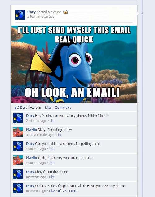 Dory the fish - Funny Facebook status
