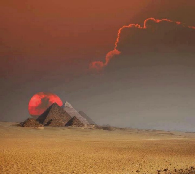 The Pyramids of Egypt at Sunset.