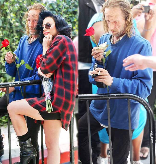 Lady Gaga took a photo with and gave money to a homeless man.