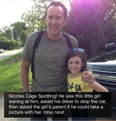 Nicolas Cage Spotting! He saw this little girl waving at him...