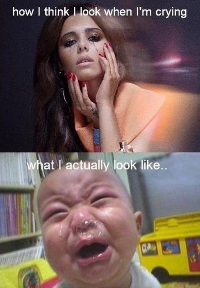 How I think I look when I'm crying. What I actually look like.
