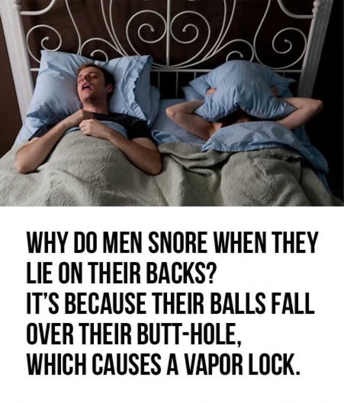 Why do men snore when they lie on their backs?