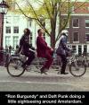 Ron Burgundy and Daft Punk doing a little sightseeing around Amsterdam.