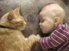 Two best friends holding hands while sleeping - Cat and Kid  