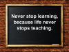 Never stop learning, because life never stops teaching.