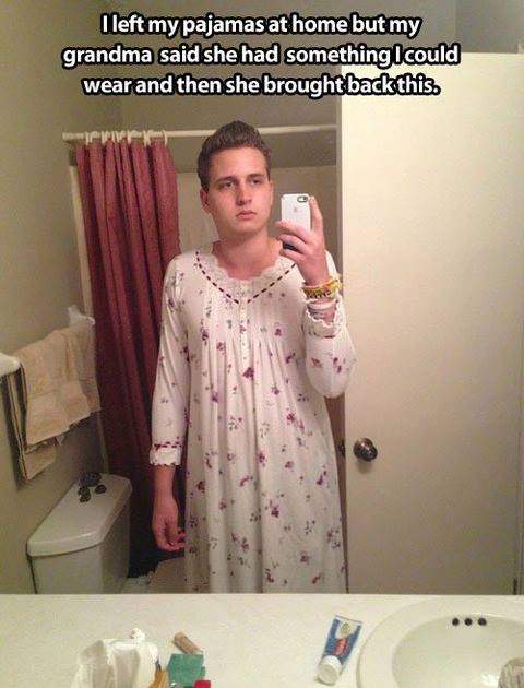 I left my pajamas at home but grandma said she had something I could wear..