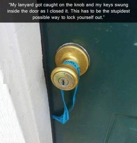 Lanyard got caught on the knob and my keys swung inside the door as I closed it.